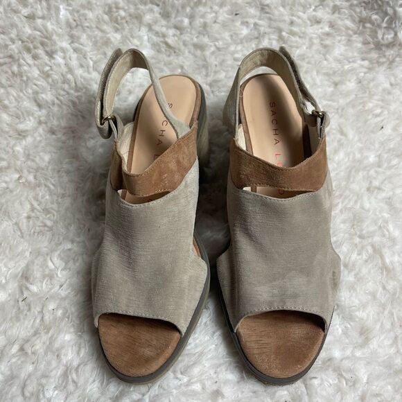 Sachs London Bastian khaki and tan wedge ankle strap sandals size 8 - Picture 4 of 12